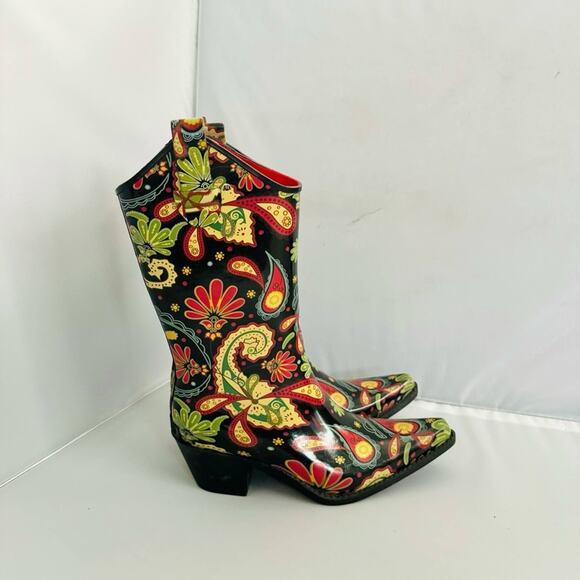 Corkys Rodeo Colorful Floral Western Rain Boots Women’s Size 7 - Picture 2 of 10